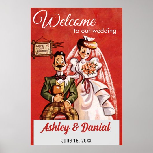 ヴィンテージレトロ新郎新婦50年代素朴結婚の ポスター (正面)
