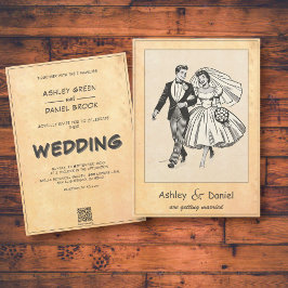 ヴィンテージレトロ新郎新婦50s漫画結婚ズ 招待状