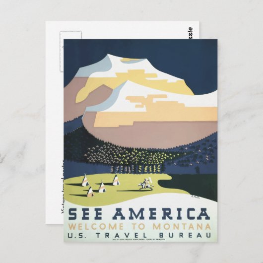 ヴィンテージレトロ旅行はがきモンタナUSA ポストカード (正面/裏面)