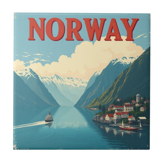 ヴィンテージレトロ旅行 | 風光明媚な美しいオブノルウェー タイル (正面)