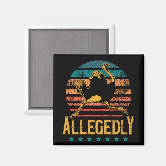 ヴィンテージレトロ日没と言われるダチョウおもしろい鳥 マグネット (正面/裏面)