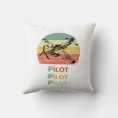 ヴィンテージレトロ日没、飛行機パイロット、航空クール機 クッション (裏面)