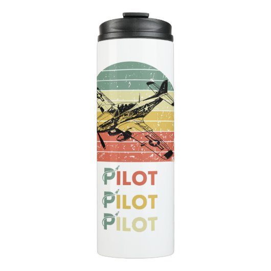 ヴィンテージレトロ日没、飛行機パイロット、航空クール機 タンブラー (正面)
