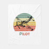 ヴィンテージレトロ日没、飛行機パイロット、航空クール機 フリースブランケット (正面)