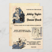 ヴィンテージレトロ旧クラシック漫画ブックスタイル結婚ズ 招待状 (正面/裏面)