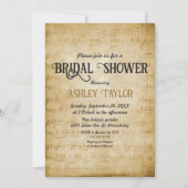 ヴィンテージレトロ旧シート音楽ノートブライダルシャワー 招待状 (正面)