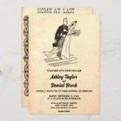 ヴィンテージレトロ旧スタイルカップル漫画ブック結婚 招待状 (正面/裏面)