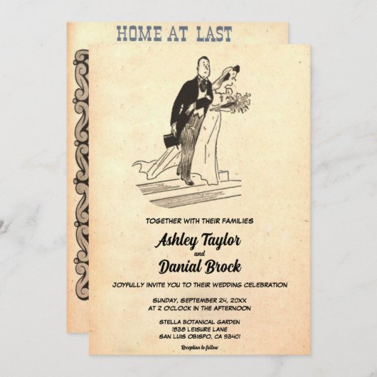 ヴィンテージレトロ旧スタイルカップル漫画ブック結婚 招待状 (正面/裏面)