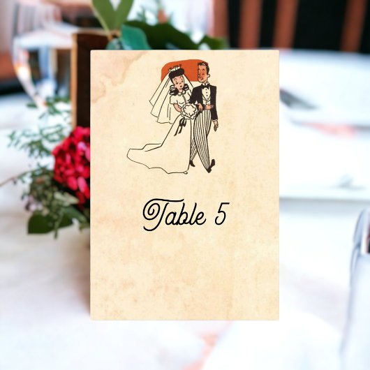 ヴィンテージレトロ旧スタイル漫画ブックラスティック結婚ズ テーブルナンバー