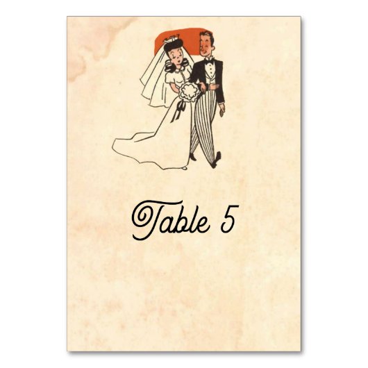 ヴィンテージレトロ旧スタイル漫画ブックラスティック結婚ズ テーブルナンバー (裏面)