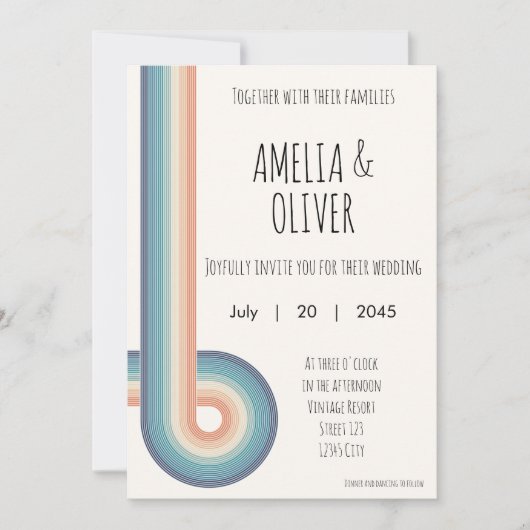 ヴィンテージレトロ旧スタイル70s結婚式招待状 招待状 (正面)