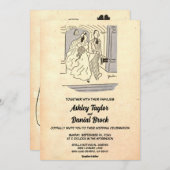 ヴィンテージレトロ旧古代ポップ・アートのカップル結婚アート 招待状 (正面/裏面)