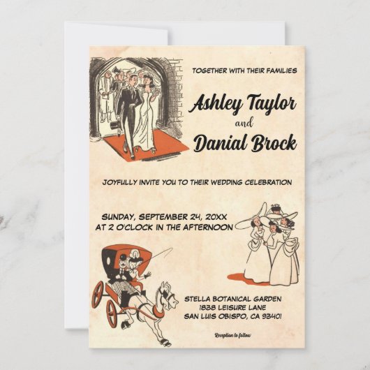 ヴィンテージレトロ旧古代ポップ・アートの美術素朴結婚ズ 招待状