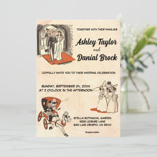 ヴィンテージレトロ旧古代ポップ・アートの美術素朴結婚ズ 招待状 (スタンド正面)