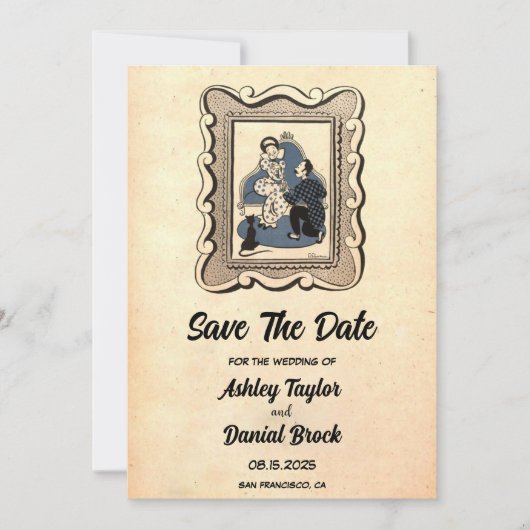 ヴィンテージレトロ旧提案結婚式の保存日付 招待状 (正面)