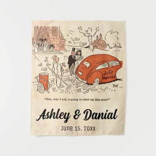 ヴィンテージレトロ旧新婦おもしろい結婚ズ タペストリー (正面)