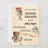 ヴィンテージレトロ旧漫画をテーマにしたシックブライダルシャワー 招待状 (正面)