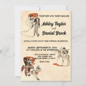 ヴィンテージレトロ旧田舎風50年代の漫画をテーマ結婚にした 招待状 (正面)