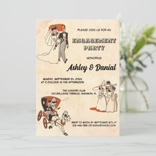 ヴィンテージレトロ旧50s漫画テーマ婚約パーティ 招待状 (スタンド正面)