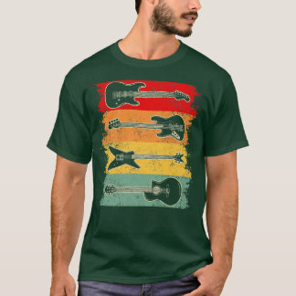 ヴィンテージレトロ楽器ミュージカルメンウィメンズギター Tシャツ