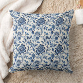 ヴィンテージレトロ水彩デルブルーフローラ クッション (ブランケット)
