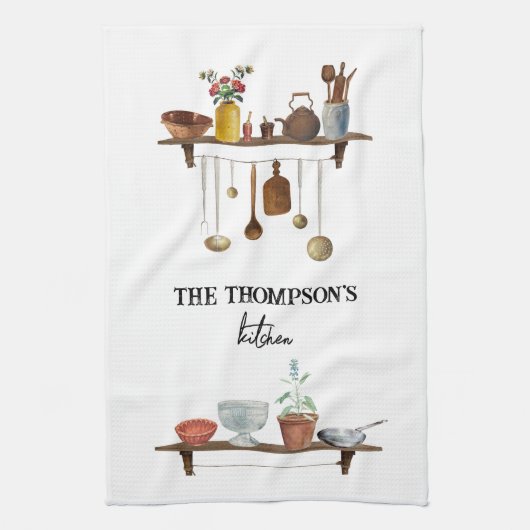 ヴィンテージレトロ水彩台所用品 キッチンタオル (縦)