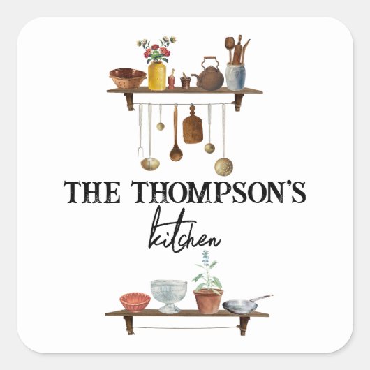 ヴィンテージレトロ水彩台所用品 スクエアシール (正面)