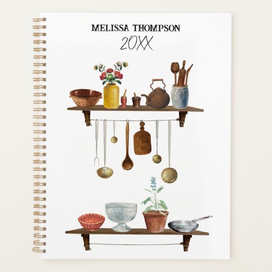 ヴィンテージレトロ水彩台所用品 プランナー手帳 (正面)