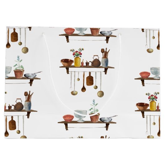 ヴィンテージレトロ水彩台所用品 ラージペーパーバッグ (裏面)