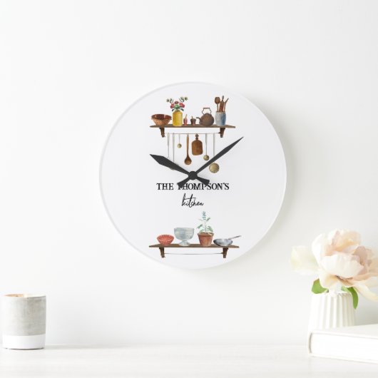 ヴィンテージレトロ水彩台所用品 ラージ壁時計 (ホーム)