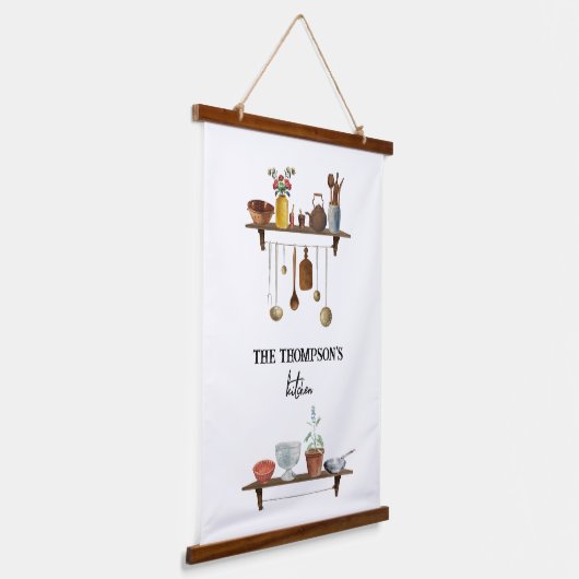 ヴィンテージレトロ水彩台所用品 吊り下げ型タペストリー (傾斜あり)