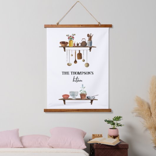 ヴィンテージレトロ水彩台所用品 吊り下げ型タペストリー (寝室)