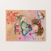 ヴィンテージレトロ水彩小さな女の子イースターバスケット ジグソーパズル (横)