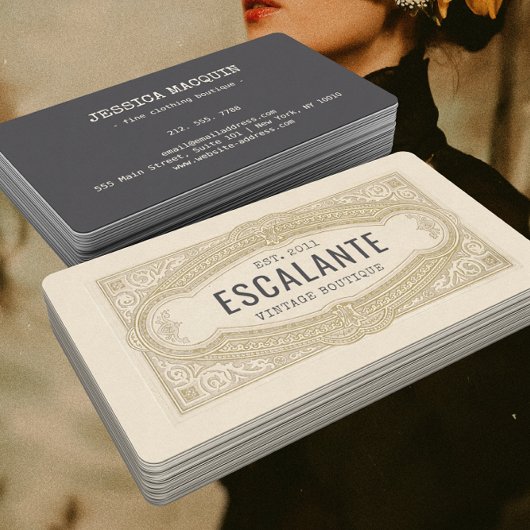 ヴィンテージレトロ洗練フランスのクリーミ縁どー 名刺