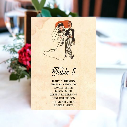ヴィンテージレトロ漫画ポップ・アートのブックア素朴結婚ート テーブルナンバー