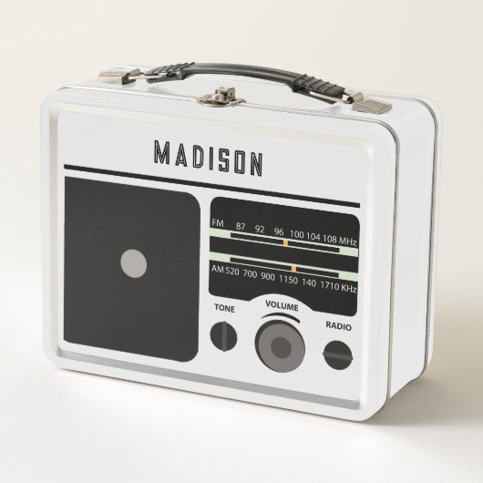 ヴィンテージレトロ無線パーソナライズされた名 メタルランチボックス (正面)