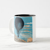 ヴィンテージレトロ熱気球ビュー最初のバルーン ツートーンマグカップ (正面左)