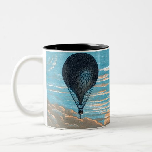ヴィンテージレトロ熱気球ビュー最初のバルーン ツートーンマグカップ (左)