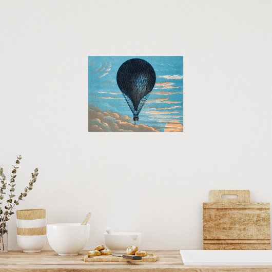 ヴィンテージレトロ熱気球ビュー最初のバルーン ポスター (キッチン)