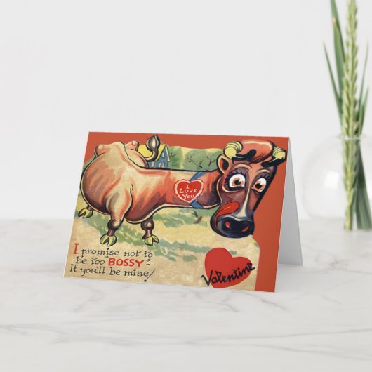 ヴィンテージレトロ牛バレンタインカード シーズンカード (正面)