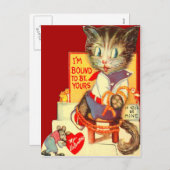 ヴィンテージレトロ猫がバレンタインカードを誘拐 シーズンポストカード (正面/裏面)