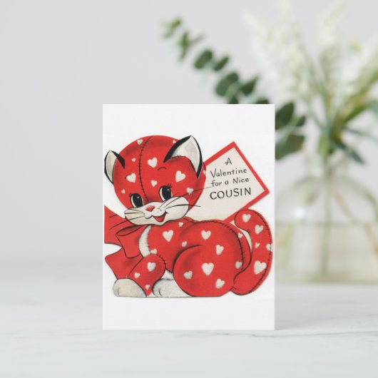 ヴィンテージレトロ猫のいとこはメッセージの郵便はがきを加えます シーズンポストカード (スタンド正面)