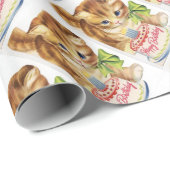 ヴィンテージレトロ猫の子ネコのお誕生日ケーキの挨拶 ラッピングペーパー (ロールコーナー)