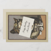 ヴィンテージレトロ猫誕生日または サンキューカード (正面/裏面)