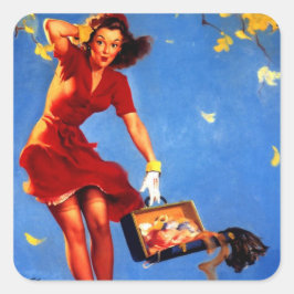 ヴィンテージレトロ秋スペルピンナップガール スクエアシール