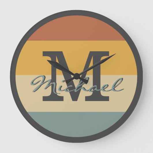 ヴィンテージレトロ素朴な名前のイニシャル パーソナライズされた ラージ壁時計 (正面)