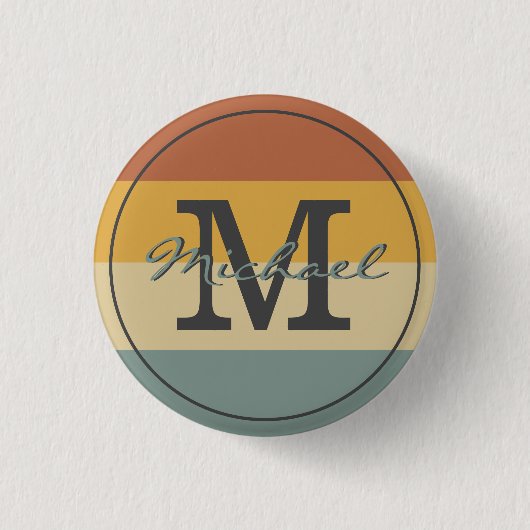 ヴィンテージレトロ素朴な名前のイニシャル パーソナライズされた 缶バッジ (正面)