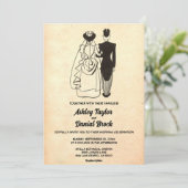 ヴィンテージレトロ素朴オールドポップ・アートのカップル結婚アート 招待状 (スタンド正面)