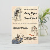ヴィンテージレトロ素朴オールドロマンチック結婚漫画 招待状 (スタンド正面)