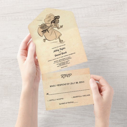 ヴィンテージレトロ素朴オールド結婚エンシェント オールインワン招待状 (貼ってはがせる)